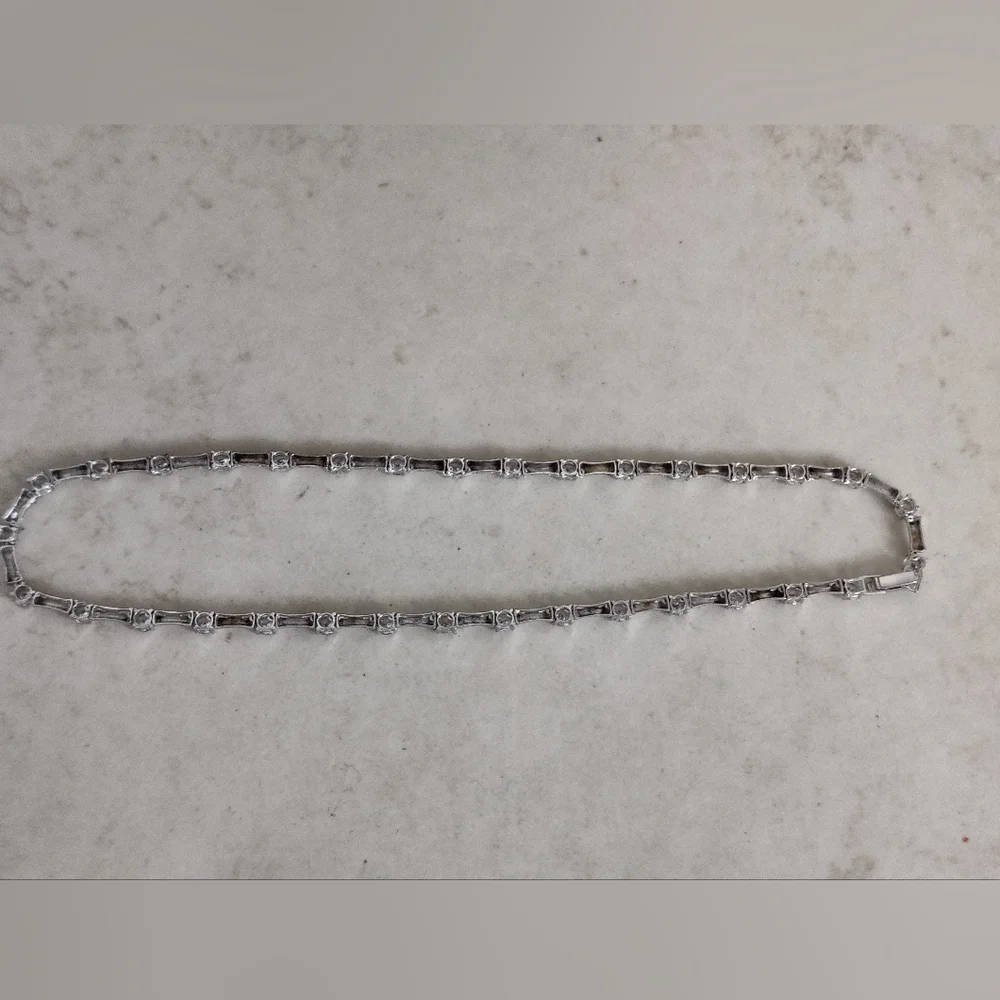Elegant Sterling Silver and Cubic Zirconia Station Necklace - Picture 6 of 16